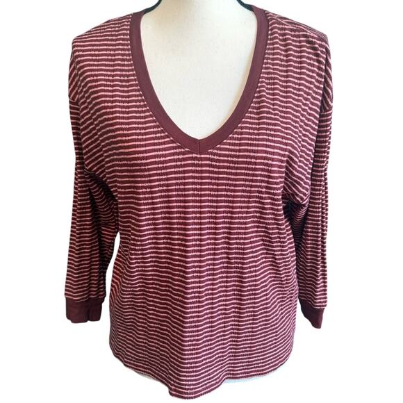 Anthropologie Hannah Pink & Red Stripe V Neck Blouse Women's Small - Picture 1 of 8